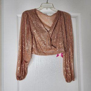 Sequence Party V Neck Regular Lantern Sleeve crop top